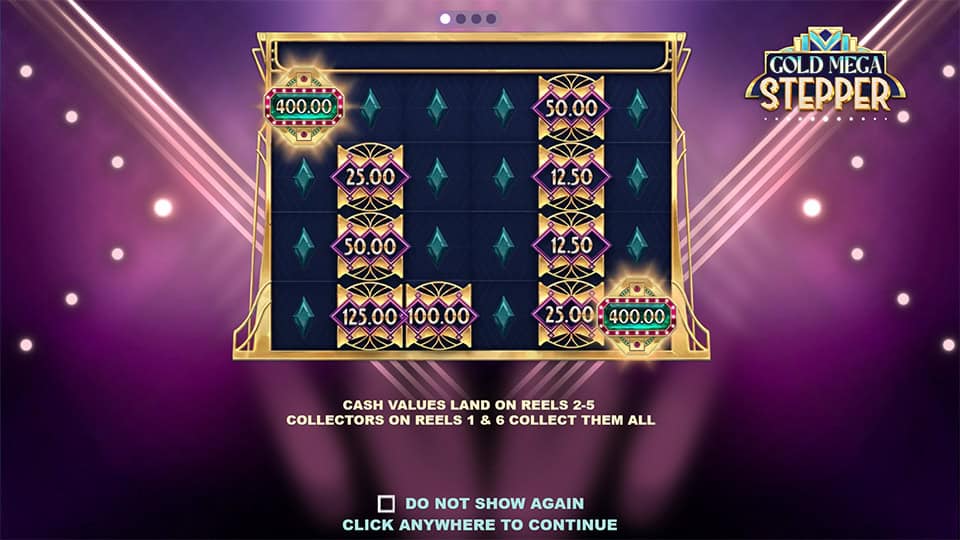 Intro screen showing cash value reels, collector positions and 30,000x max win potential.