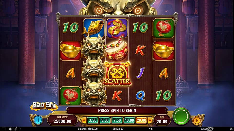 Reels featuring golden fish, drums, coins and scatter symbols inside a red-lit Chinese temple.