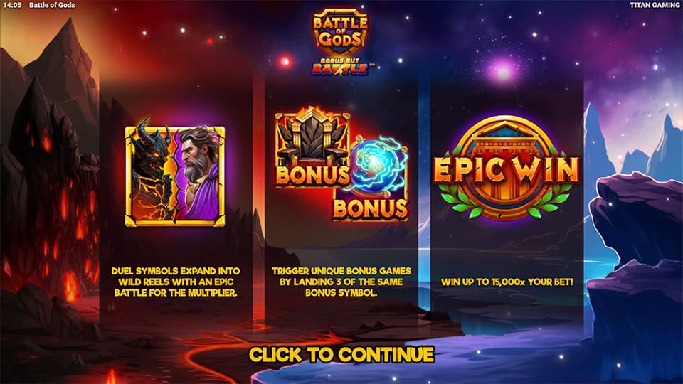 Intro screen showing Duel Reels, bonus triggers and the chance to win up to 15,000x your bet.