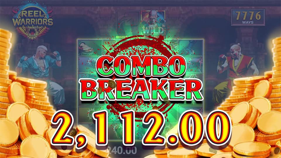 Combo Breaker message slashed across screen with glowing coins stacked around the reels.