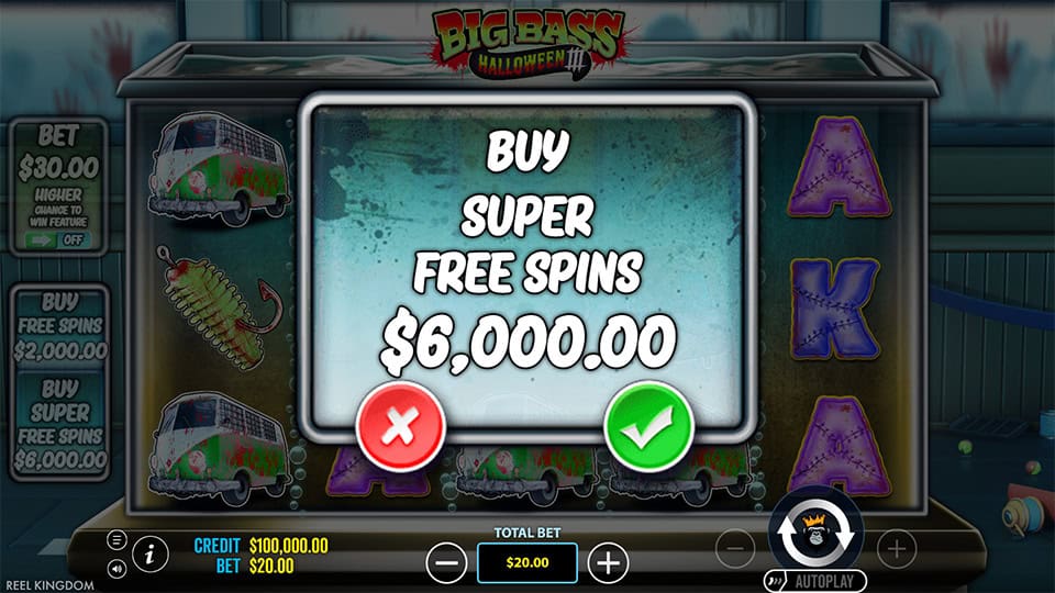 Buy feature menu displaying the option to purchase Super Free Spins.