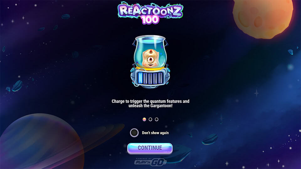 Intro screen with Gargantoon inside the quantum charger, explaining how to trigger quantum features and unleash him.