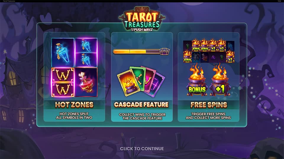 Tarot Treasures slot intro screen