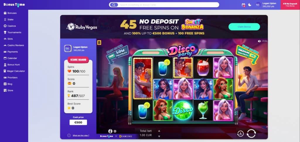free slot tournaments bonustiime gameplay