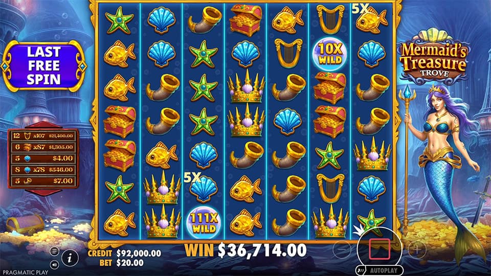 Gameplay showing multiplier wilds with x10 and x111 values combining during free spins, highlighted by glowing effects.