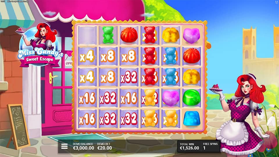 Miss Candys Sweet Escape slot feature spot multiplier