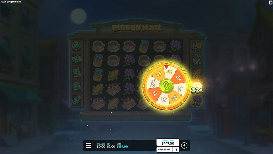 Pigeon Mail slot feature multiplier wheel