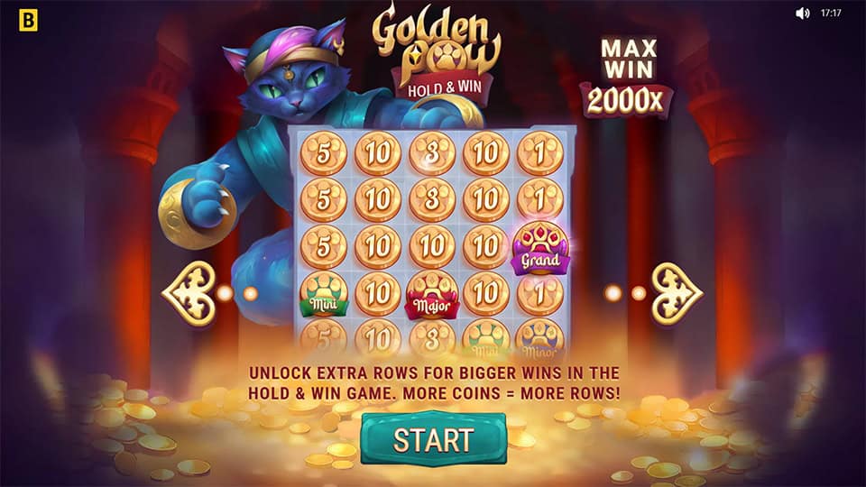 Golden Paw Hold Win slot intro screen
