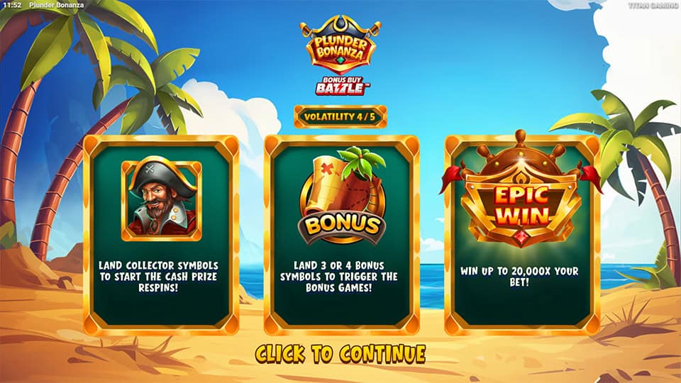 Plunder Bonanza slot intro screen