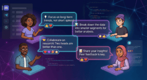 Diverse community members sharing betting strategies and tips in collaborative chat bubbles.