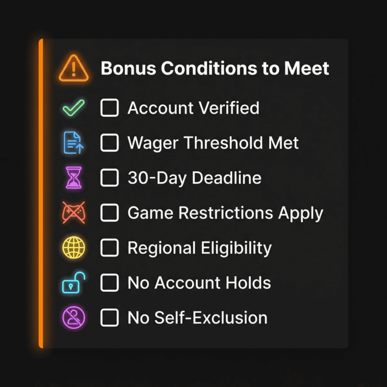 Warning checklist showing required conditions for VIP bonus eligibility and delivery