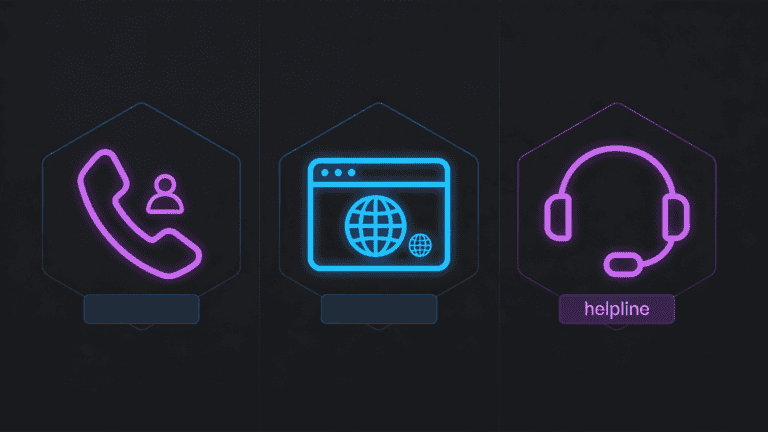 Three support resources for problem gambling: National Council on Problem Gambling hotline, Gamblers Anonymous organization, and SAMHSA helpline