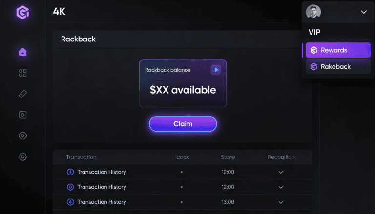 VIP dashboard interface mockup showing where to find and claim rakeback rewards on Stake