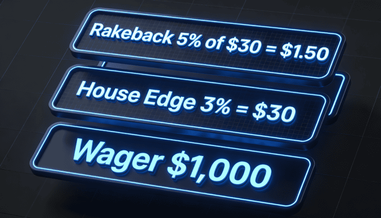 Step-by-step calculation showing how rakeback amount is derived from wager and house edge