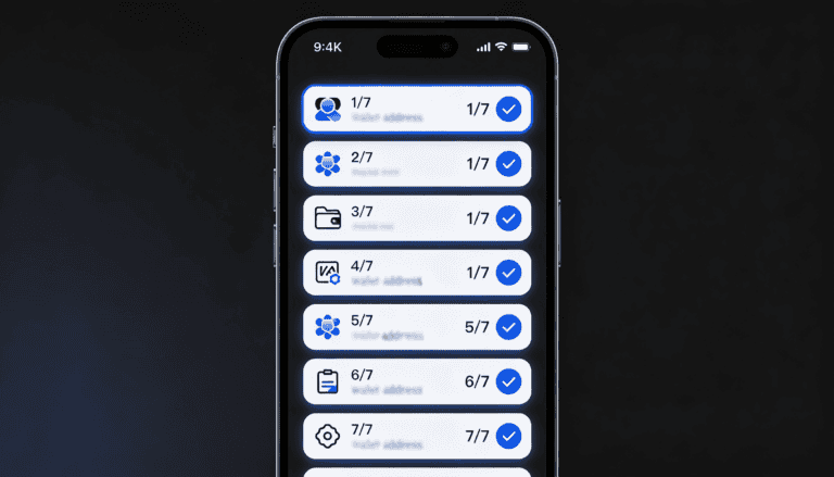 Mobile deposit steps interface showing copy address, send funds, and confirmation flow