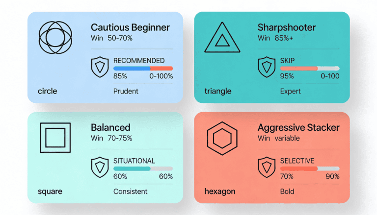Player archetypes guide showing Shield recommendations for beginners, sharpshooters, balanced, and aggressive parlay bettors