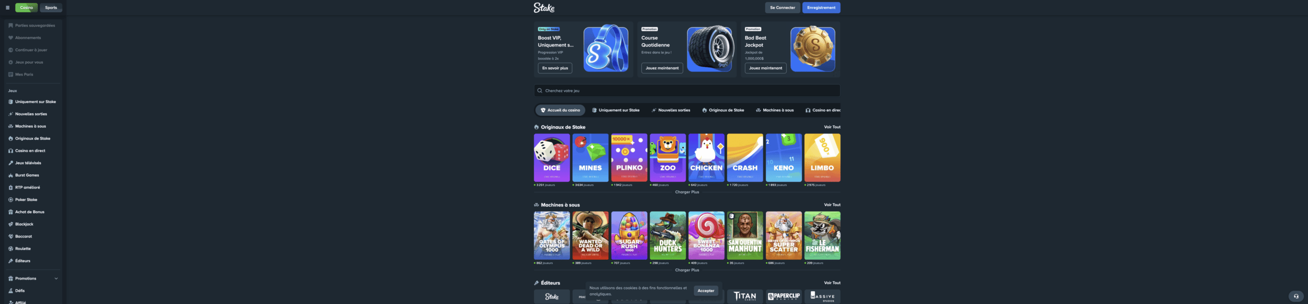 Catalogue de jeux Stake Casino 2026 — Plus de 3 000 titres slots et live casino