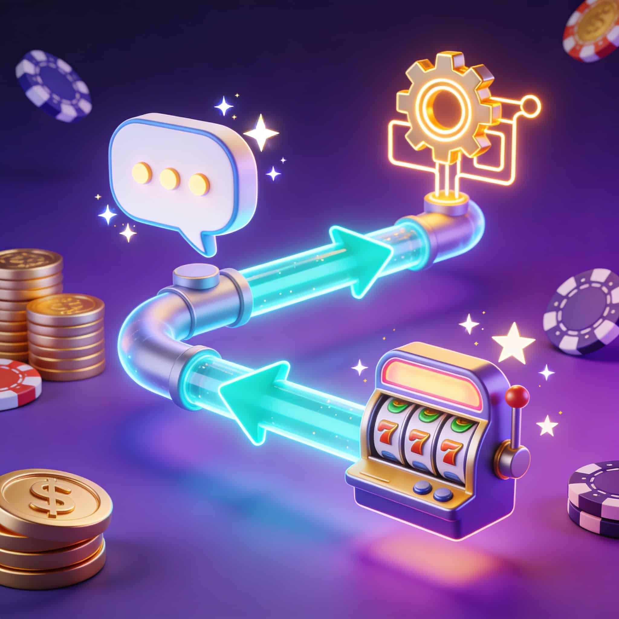 Step-by-step AI slot creation process — prompt input to playable casino game illustration