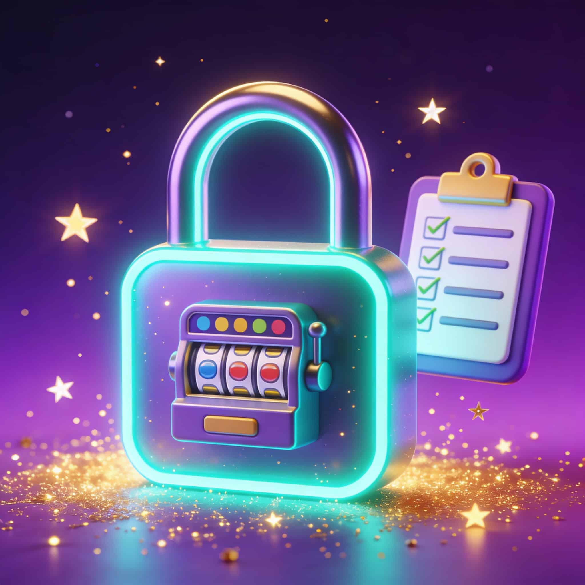 SlotGPT gameplay ceiling — locked mechanical template with stylized slot icons and padlock