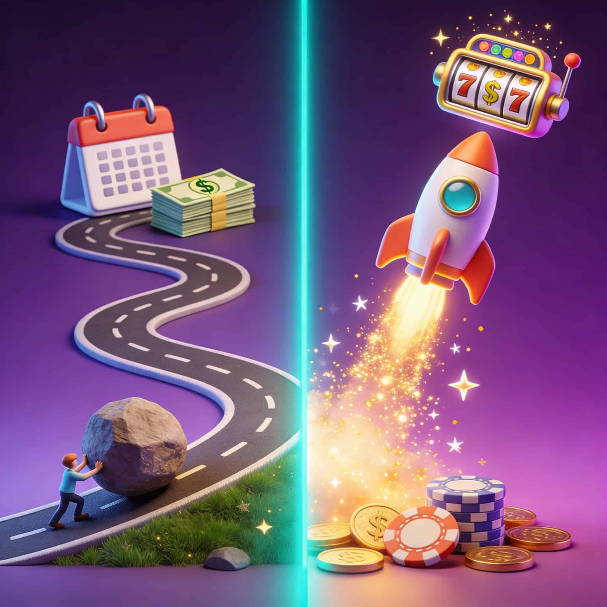 AI game generation speed vs traditional studio development — cartoon timeline comparison