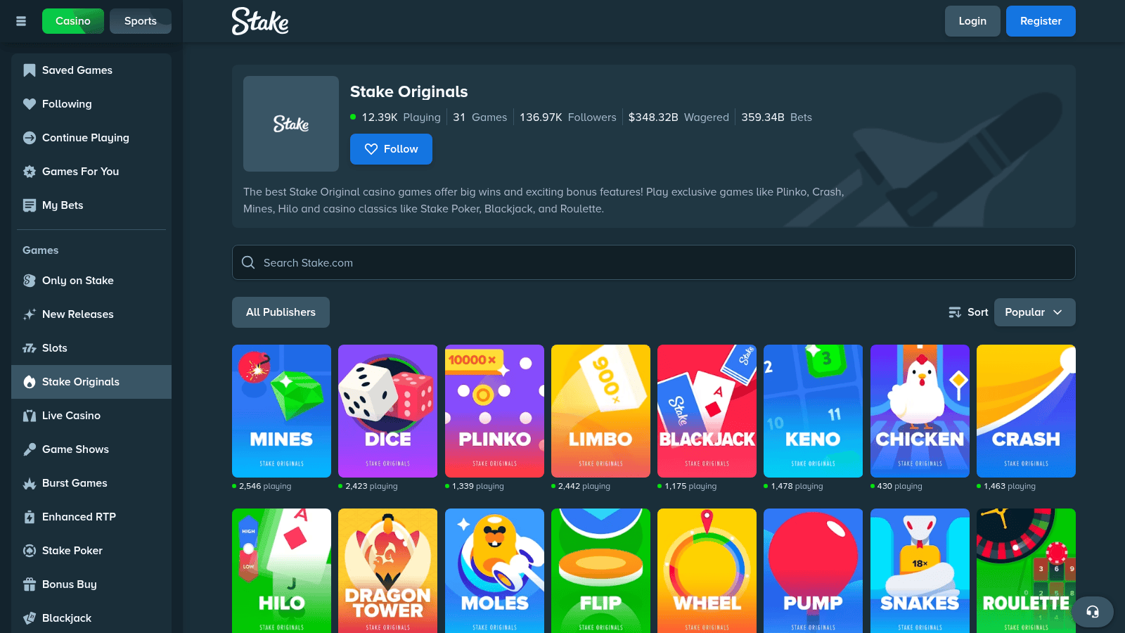 Stake.com biggest wins leaderboard page showing top verified payouts in 2026